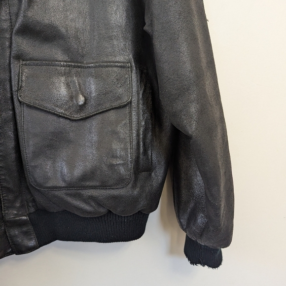 Vintage Distressed Black Leather Bomber Jacket Airborne Aviator - Picture 6 of 17